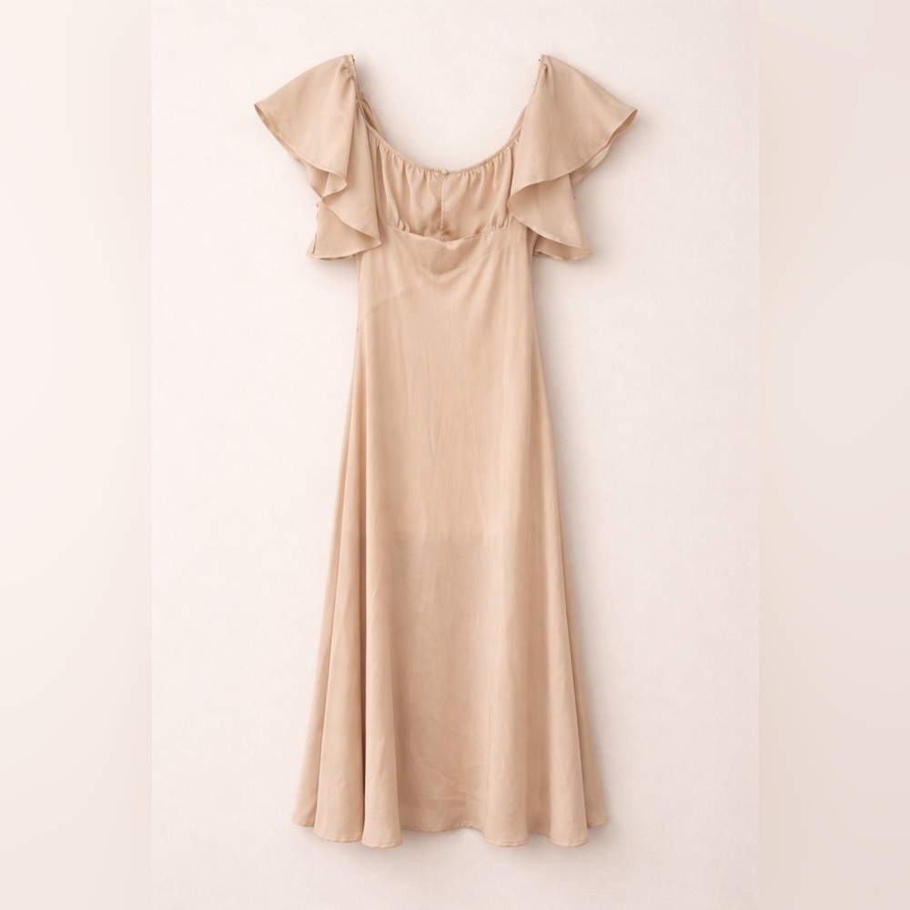 NWT Silky Ruffle Sleeve Midi Slip Dress in Cream - Picture 3 of 4